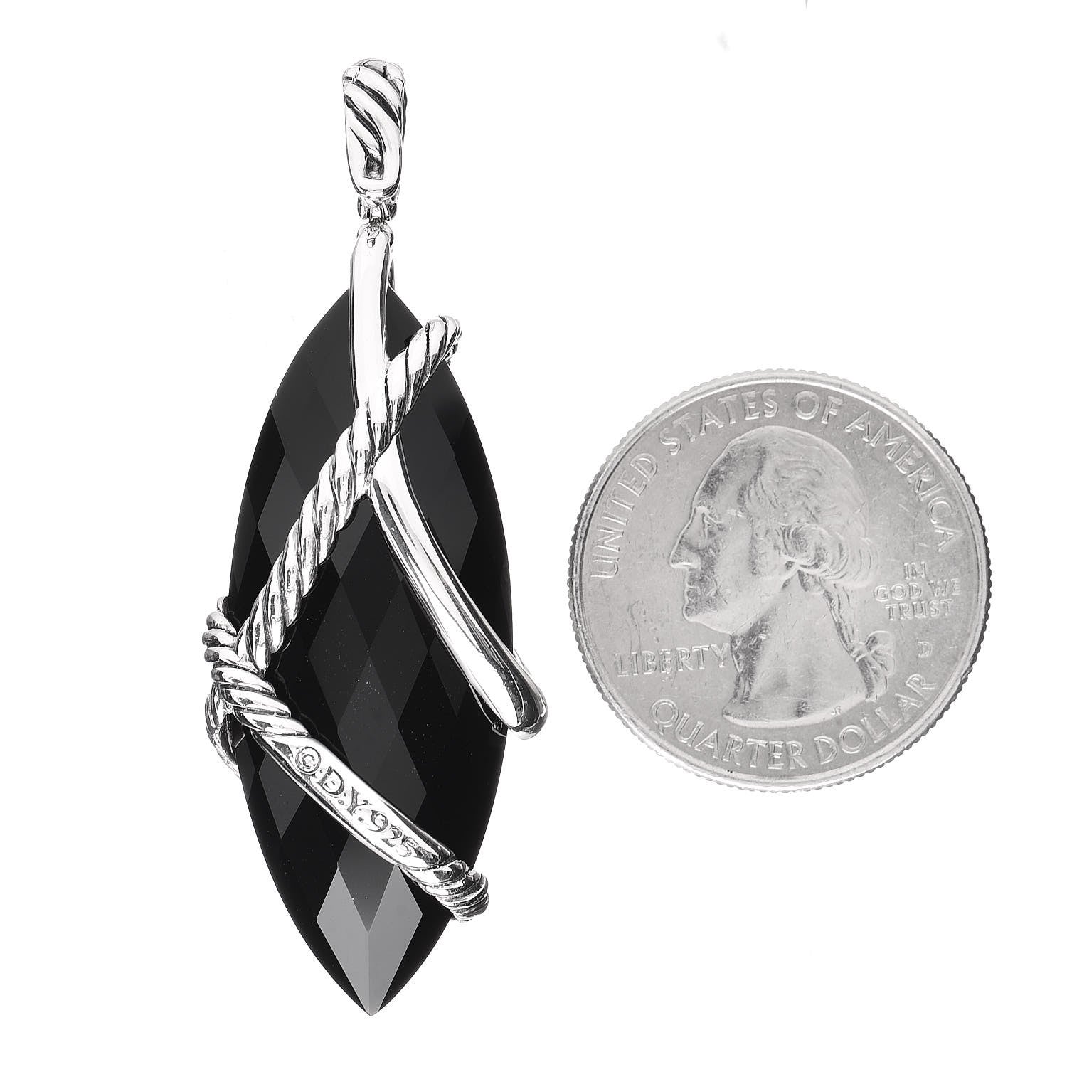 David Yurman Sterling Silver Black Onyx Diamond 20mm Cable Wrap Enhancer Pendant 2 of 4