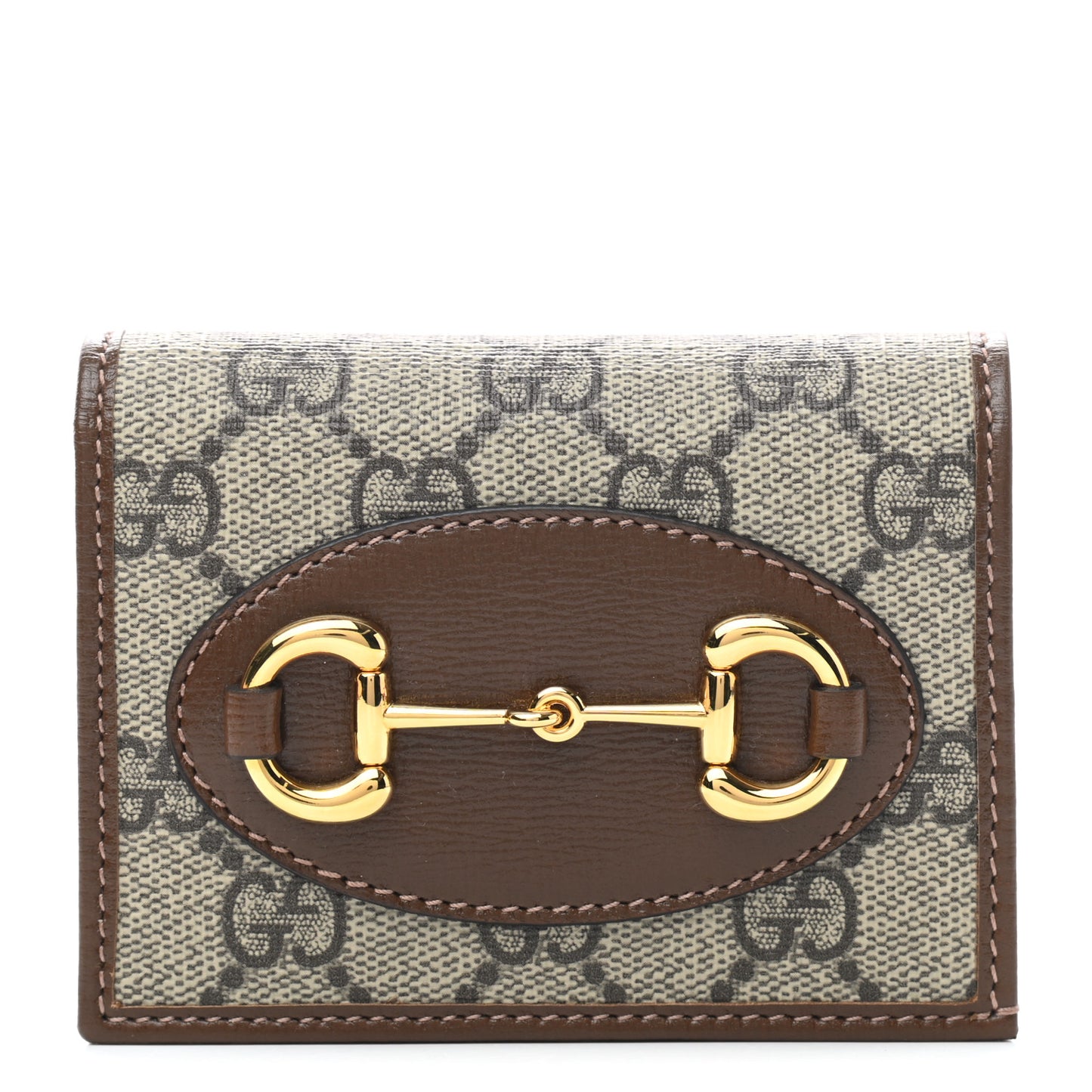 GG Supreme Monogram Horsebit 1955 Card Case Wallet Beige Ebony Brown Sugar