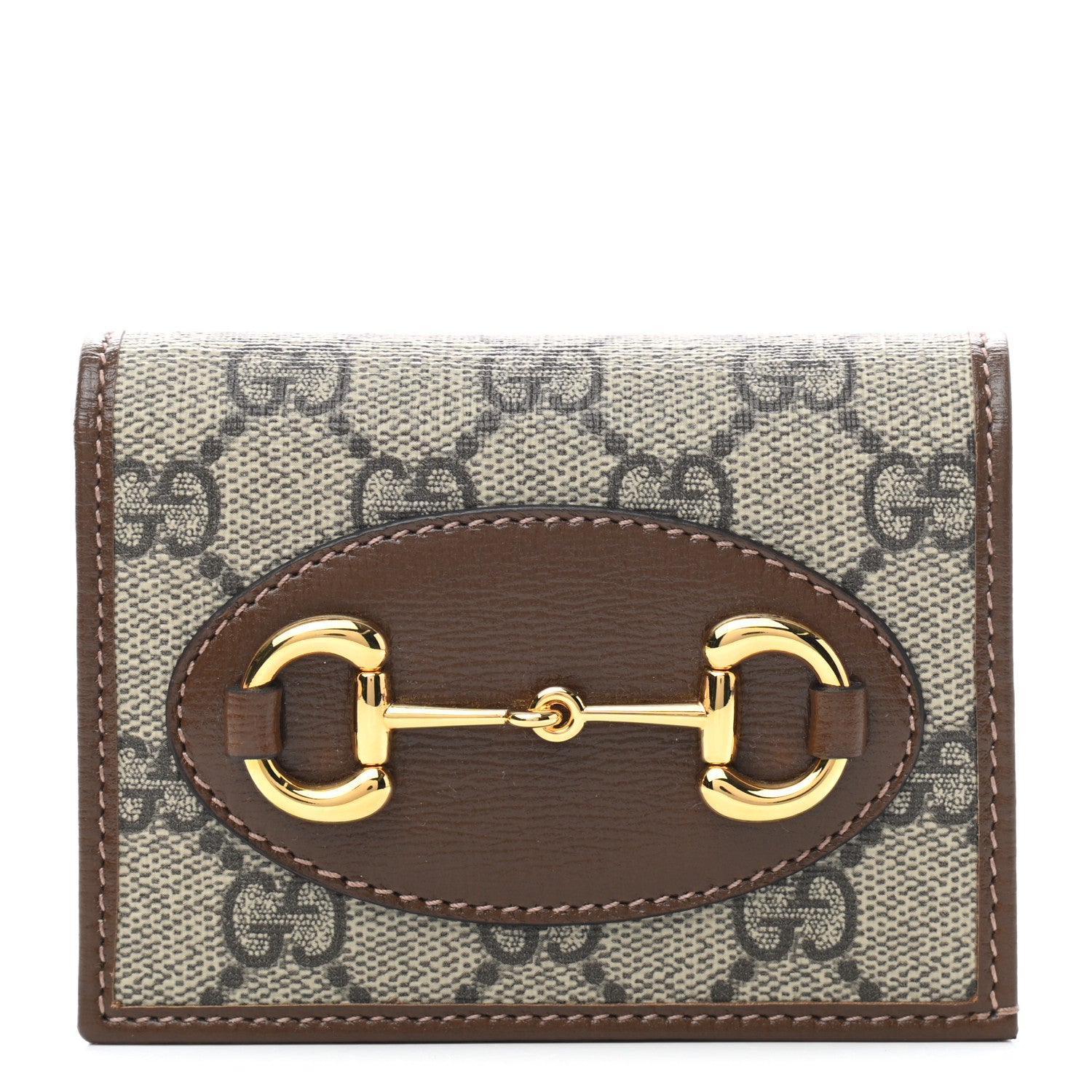 Gucci GG Supreme Monogram Horsebit 1955 Card Case Wallet Beige Ebony Brown Sugar 1 of 7