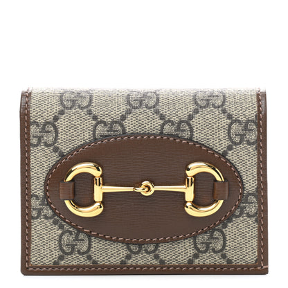 Gucci GG Supreme Monogram Horsebit 1955 Card Case Wallet Beige Ebony Brown Sugar 1 of 7