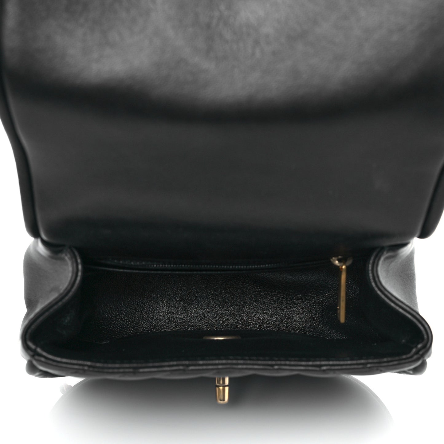 Lambskin Reverse Chevron Quilted Mini Round Top Handle Flap Black