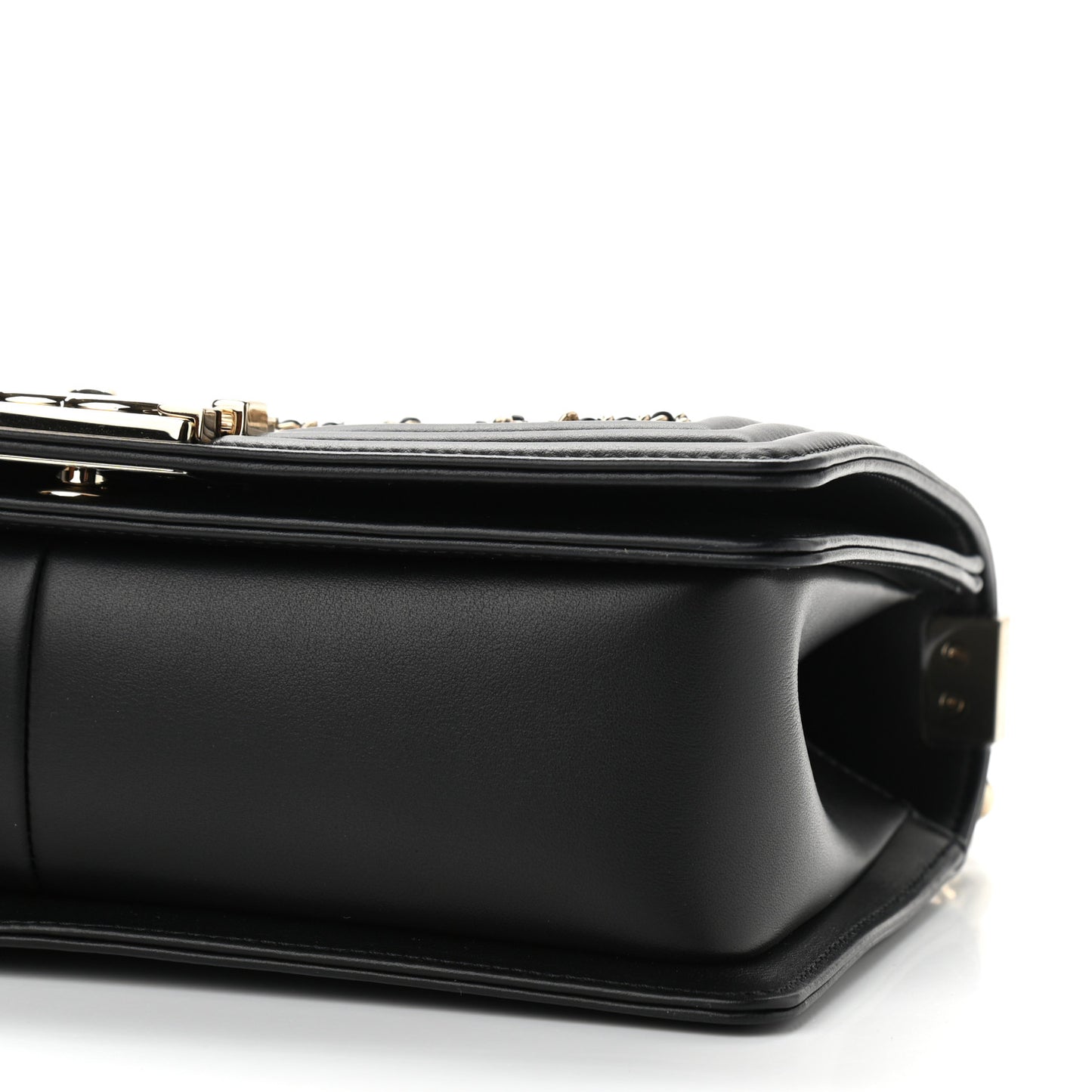 Calfskin Quilted Medium Chain Boy Flap Black