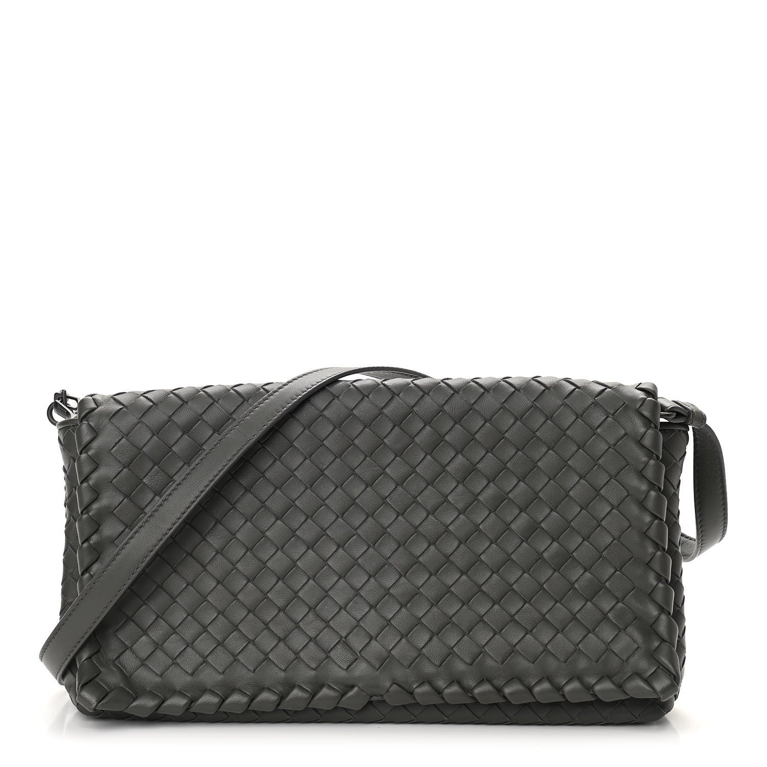Bottega Veneta Nappa Intrecciato Dahlia Clutch Crossbody Light Grey 1 of 9