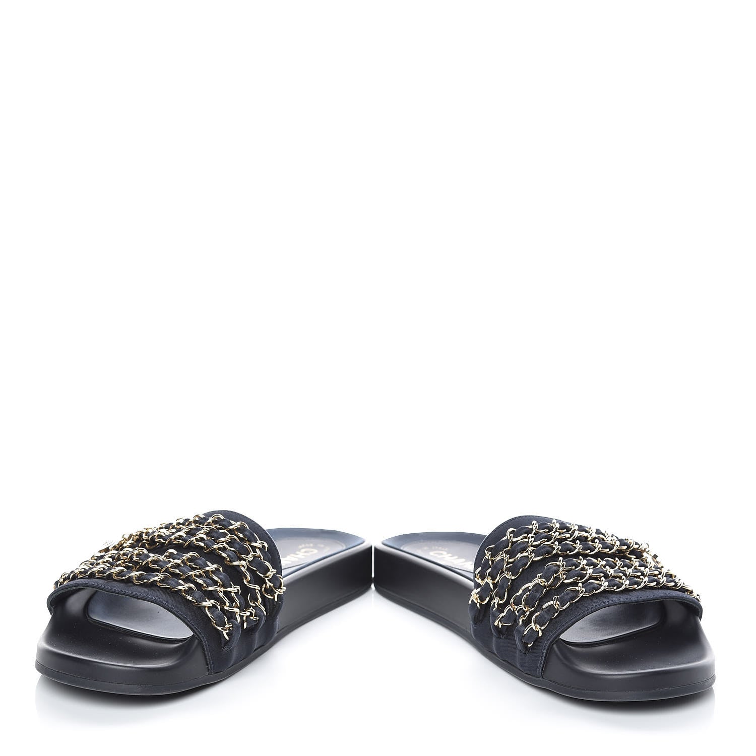 Chanel Satin Chain Slides Sandals Flats 38 Marine 5 of 11