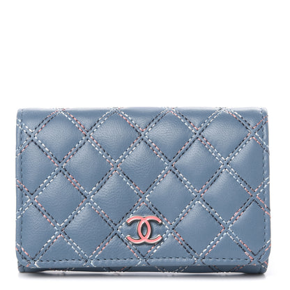 Chanel Lambskin Double Stitch Quilted Flap Card Holder Light Blue 1 of 10