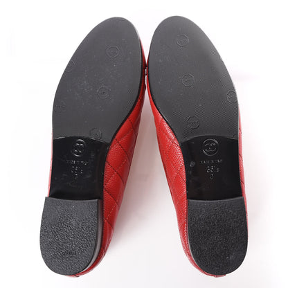Chanel Caviar Quilted CC Cap Toe Ballerina Flats 36.5 Red 5 of 8