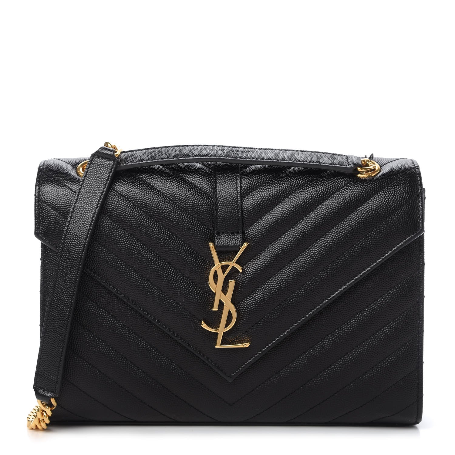Saint Laurent Grain De Poudre Matelasse Chevron Medium Monogram Satchel Black 1 of 9