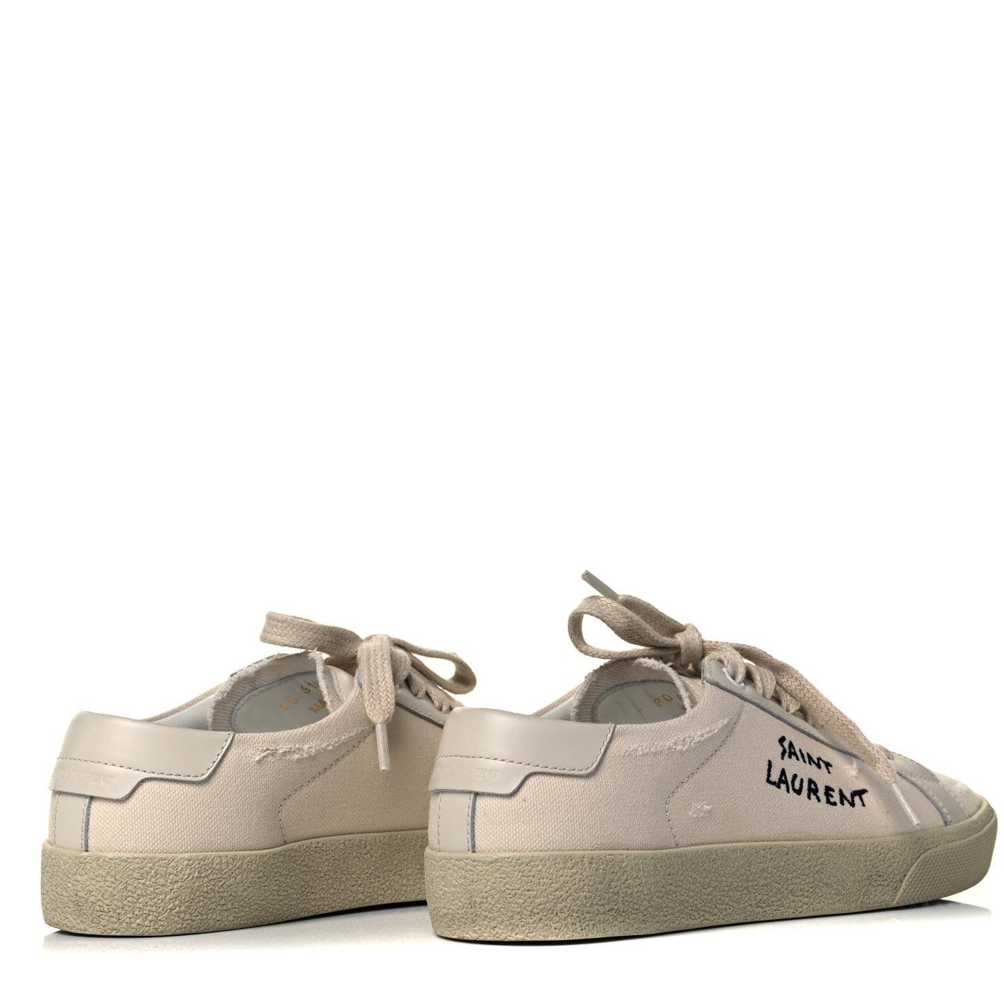 Distressed Canvas Court Classic Sneakers 35.5 Panna