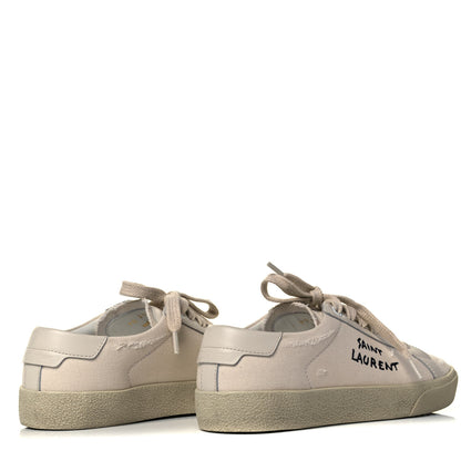 Saint Laurent Distressed Canvas Court Classic Sneakers 35.5 Panna 4 of 7