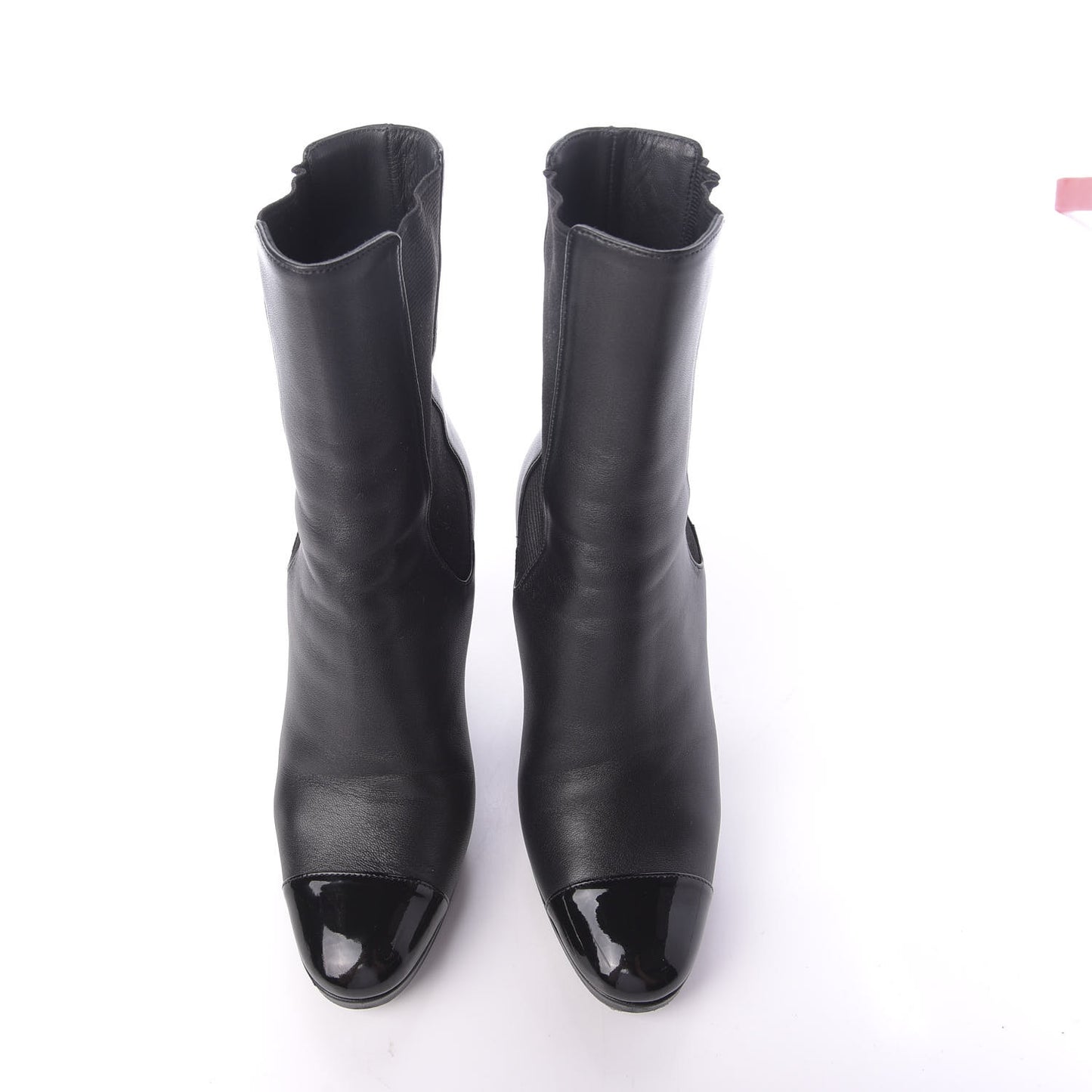 Lambskin Patent Cap Toe Pearl CC Ankle Boots 38 Black