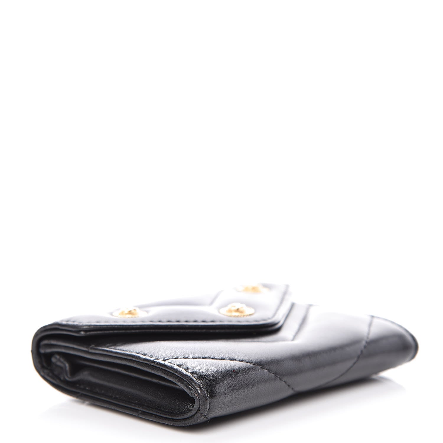Chanel Lambskin Chevron Quilted Medallion CC Card Holder Black 4 of 10
