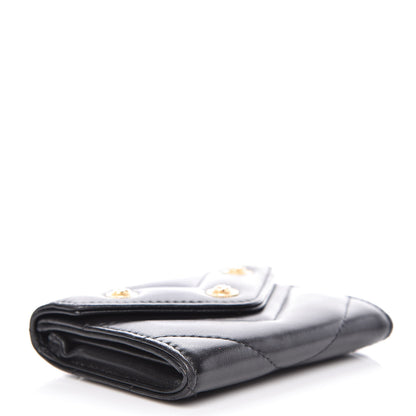 Chanel Lambskin Chevron Quilted Medallion CC Card Holder Black 4 of 10