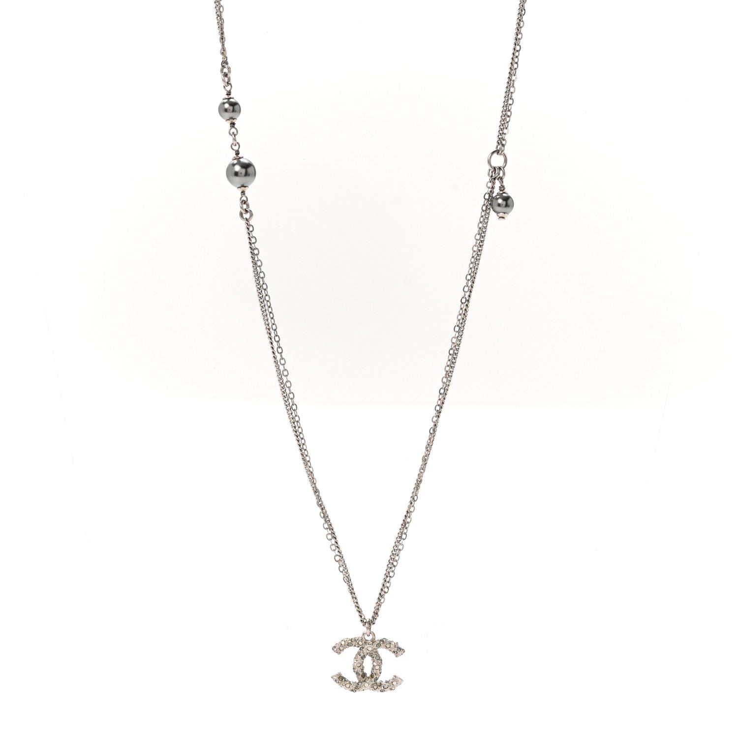 Chanel Crystal Pearl CC Multi Strand Pendant Necklace Silver 1 of 6