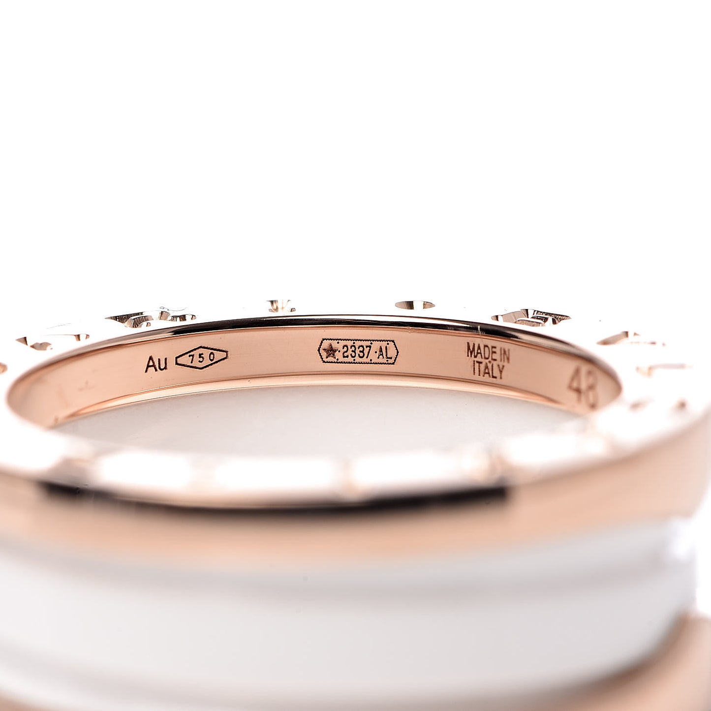 18K Rose Gold White Ceramic B.Zero1 Two-Band Ring 48 4.5