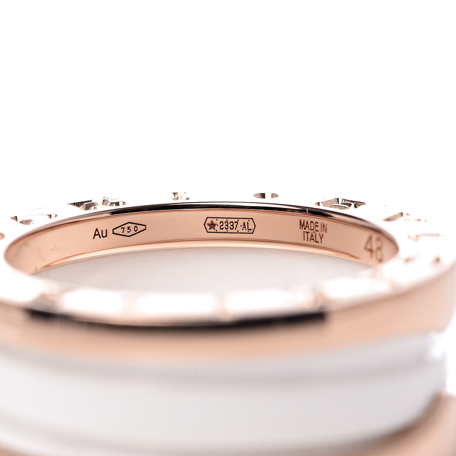 Bulgari 18K Rose Gold White Ceramic B.Zero1 Two-Band Ring 48 4.5 3 of 6