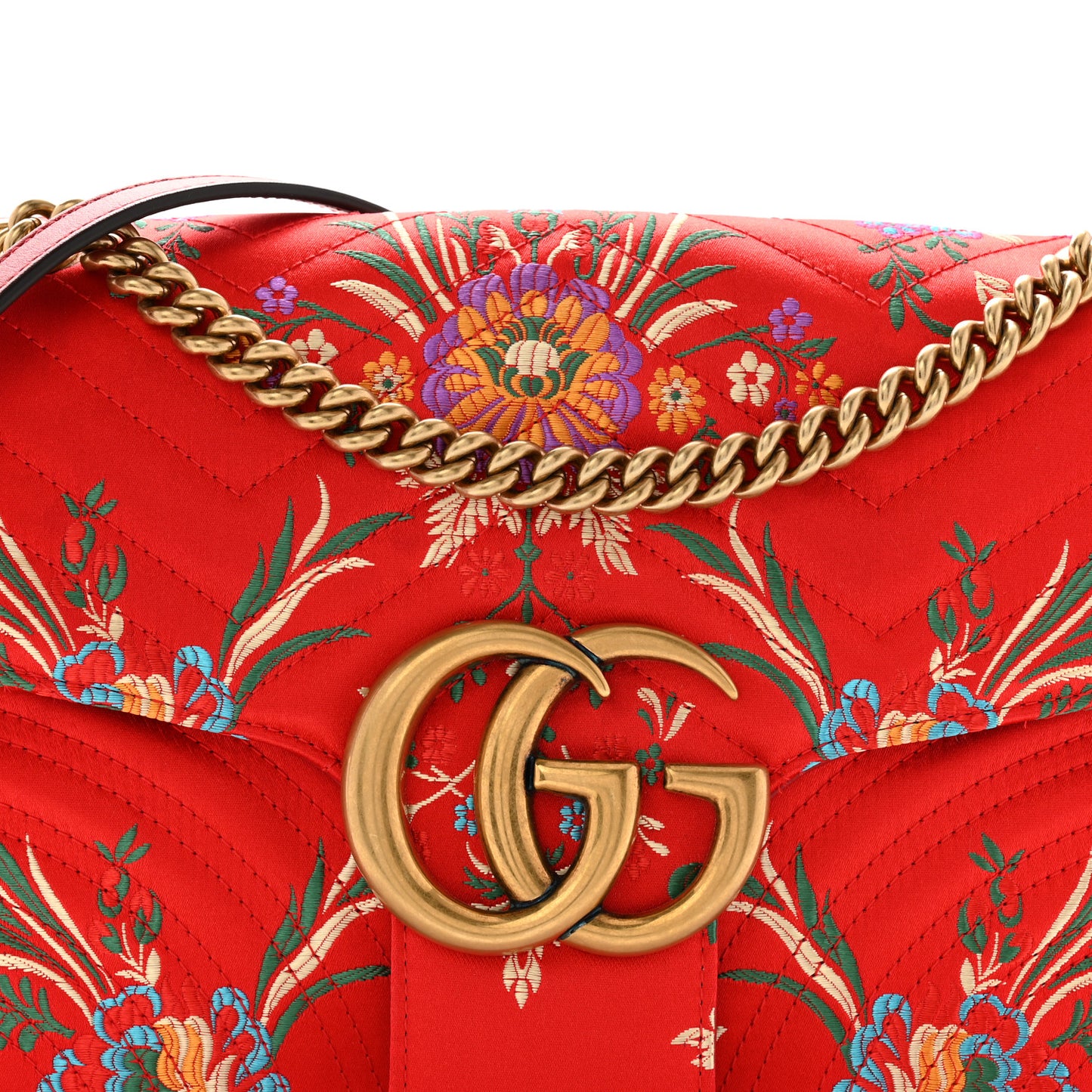 Jacquard Matelasse Floral Medium GG Marmont Shoulder Bag Red