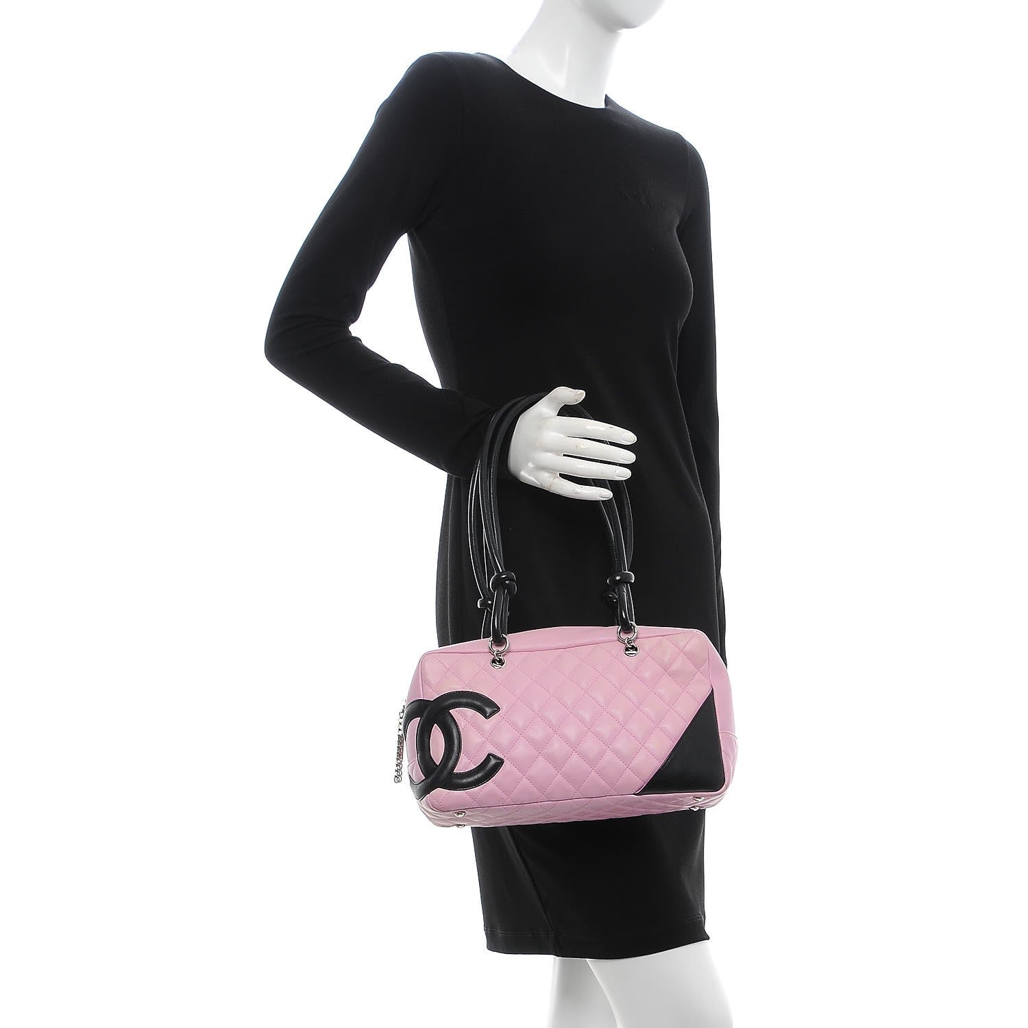 Chanel Calfskin Quilted Large Cambon Bowler Pink Black 2 of 14