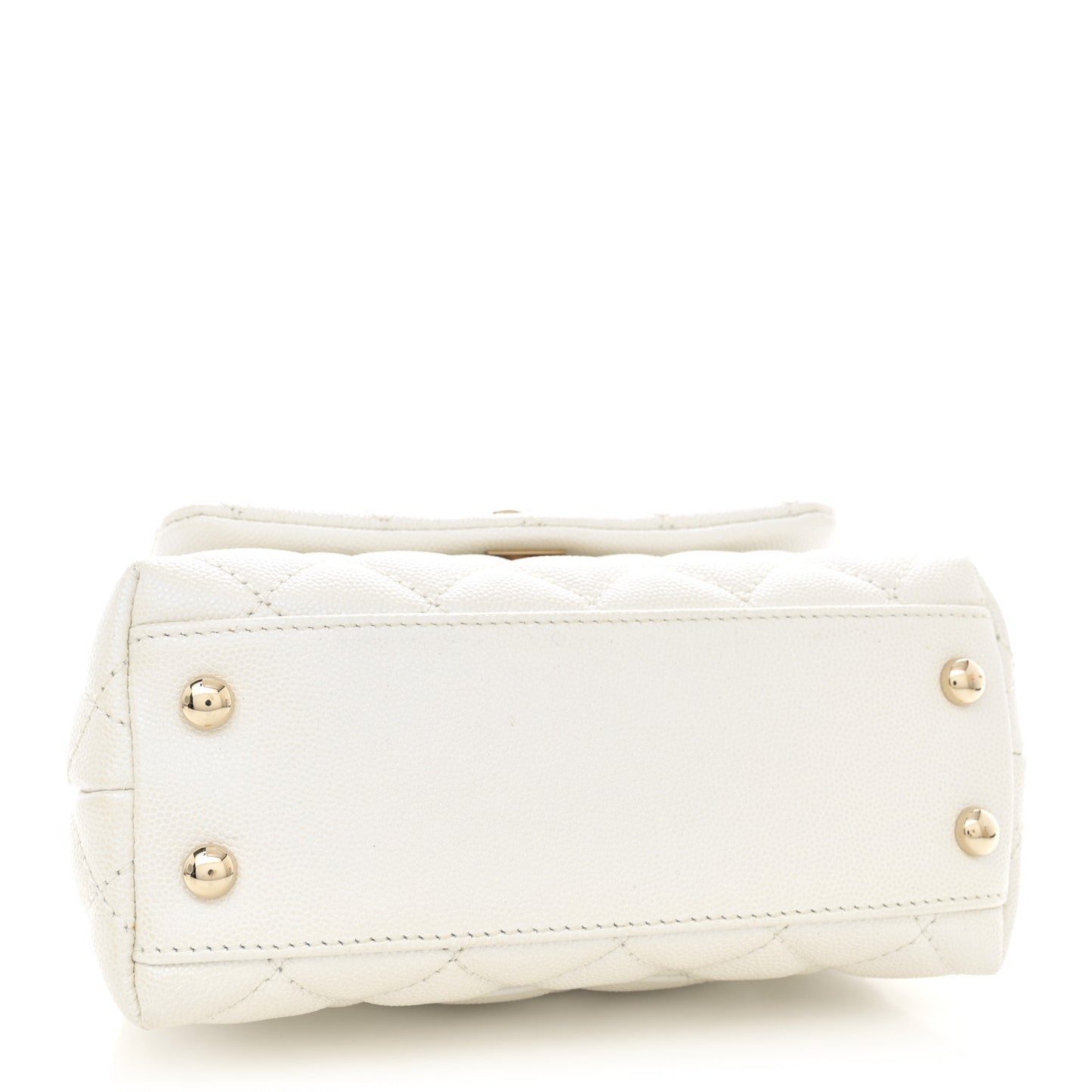 Iridescent Caviar Quilted Extra Mini Coco Handle Flap White