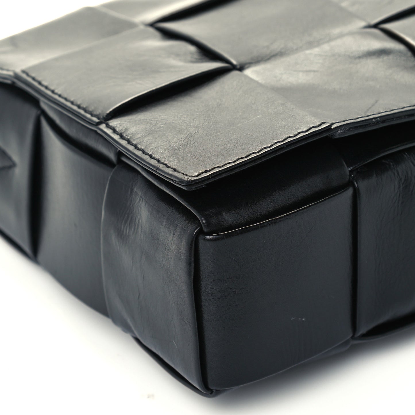 Paper Calfskin Maxi Intreccio Cassette Crossbody Bag Black