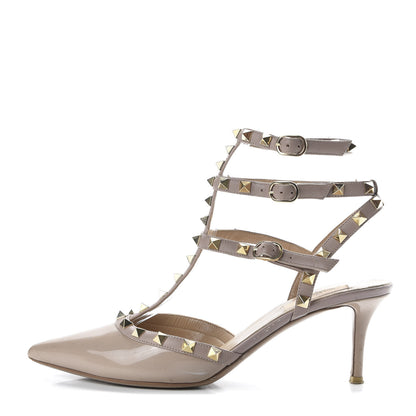 Valentino Garavani Patent Rockstud Ankle Strap Low Heel Pumps 40 Poudre 1 of 11