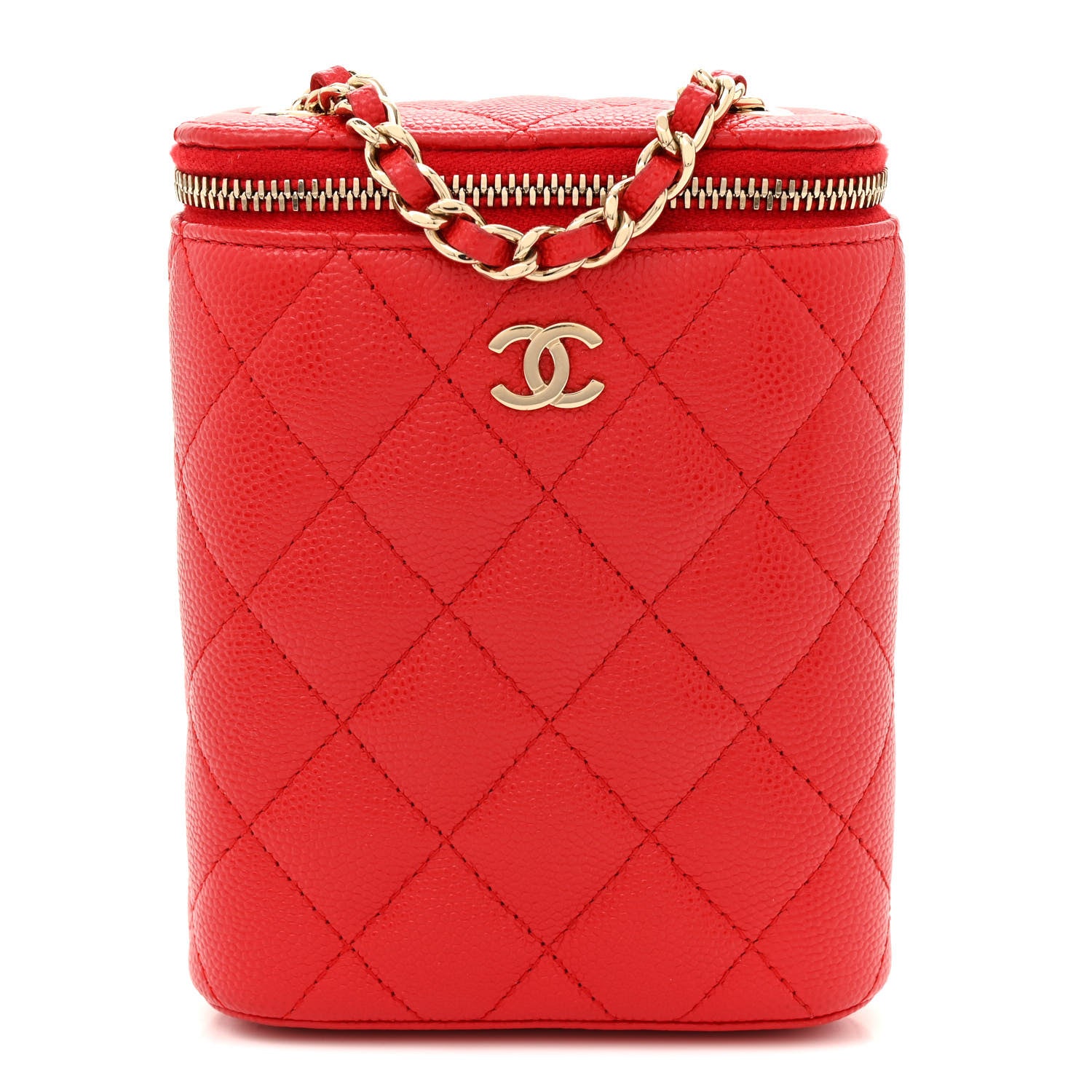 Chanel Caviar Quilted Small Vertical Coco Beauty Vanity Case With Chain Red 1 of 11