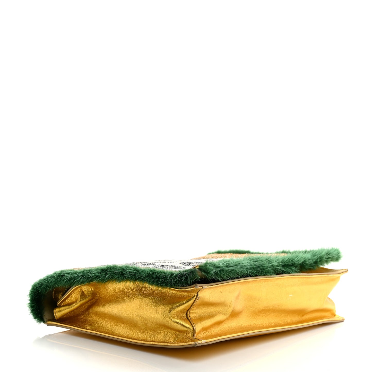 Metallic Calfskin Beaded Mink Studded Daisy Clutch Gold Multicolor