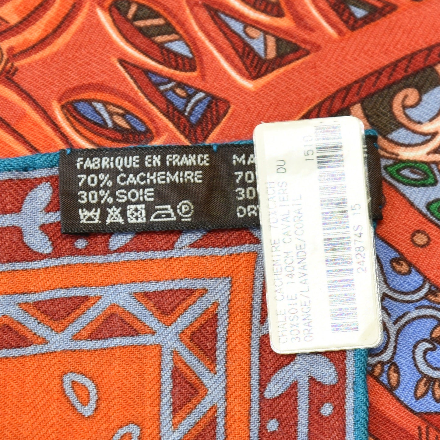 Cashmere Silk Cavaliers du Caucase Shawl 140 Orange Lavande Corail