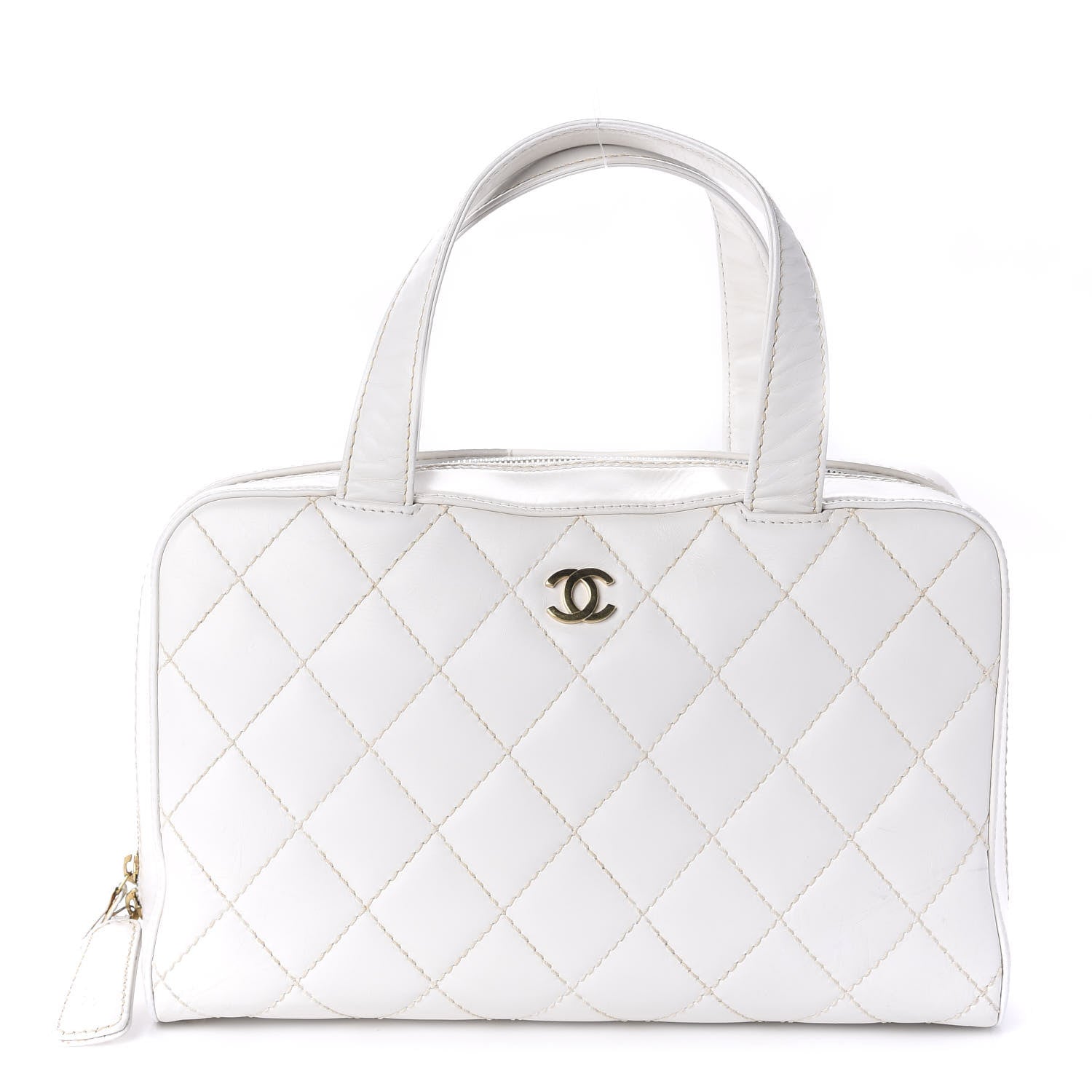 Chanel Calfskin Contrast Stitch Surpique Bowler White 1 of 14