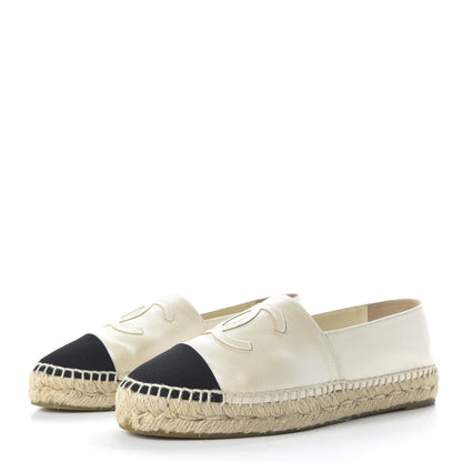 Chanel Iridescent Goatskin CC Espadrilles 37 Ivory Black 3 of 10