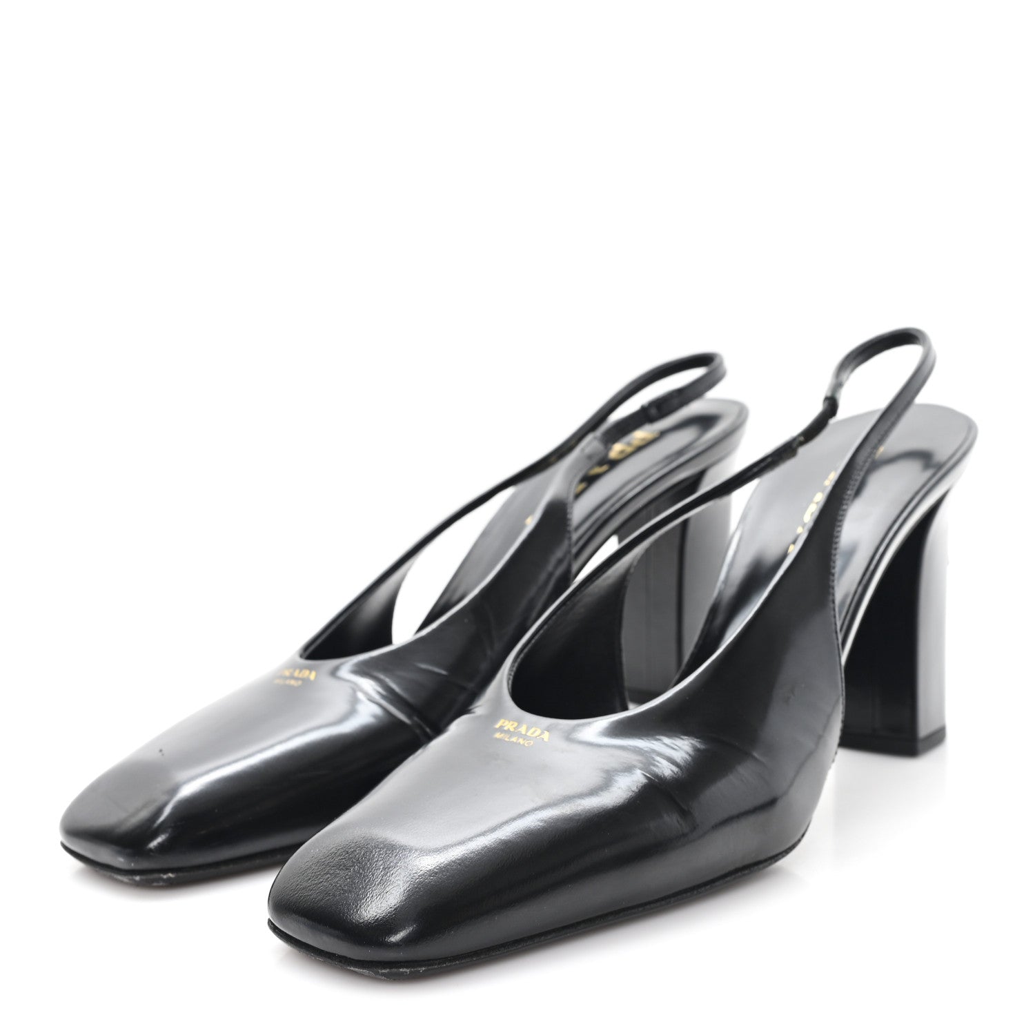 Prada Patent Calfskin Square Toe 85mm Slingback Pumps 38 Black 4 of 9