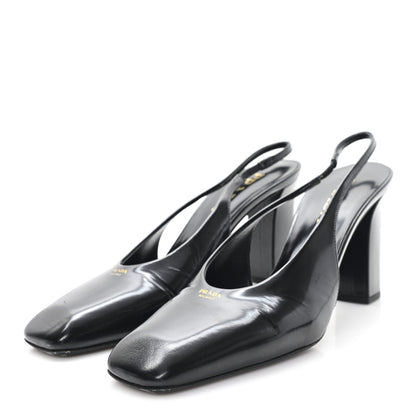 Prada Patent Calfskin Square Toe 85mm Slingback Pumps 38 Black 4 of 9