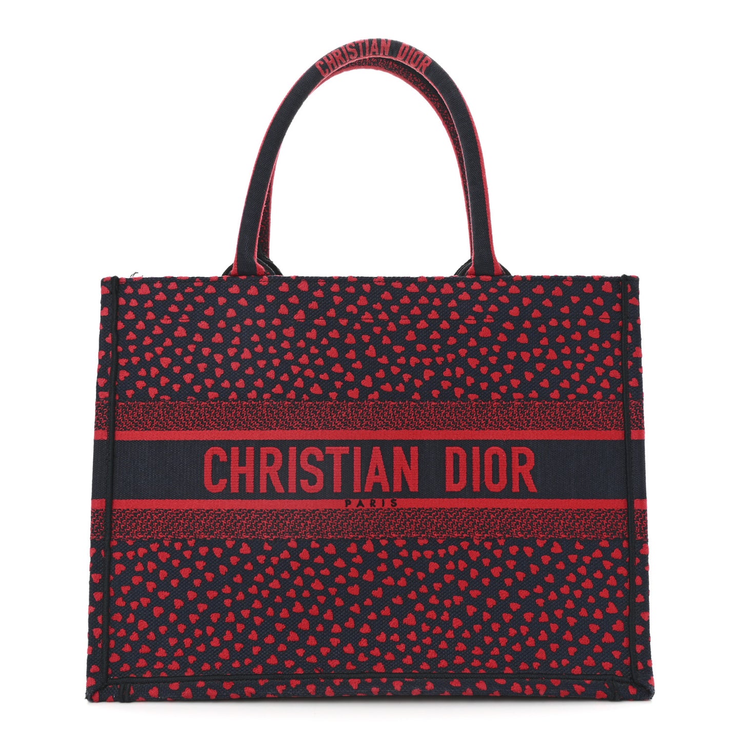 Canvas Embroidered Pop Heart I Love Paris Medium Book Tote Red Multicolor