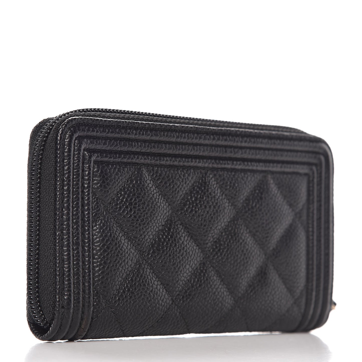 Caviar Quilted Small Boy Zip Around Wallet Black