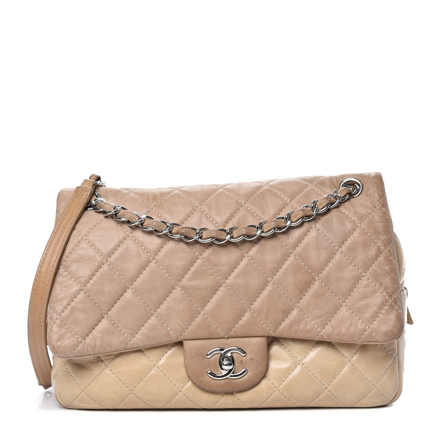 Iridescent Glazed Calfskin Quilted Casual Journey Flap Beige