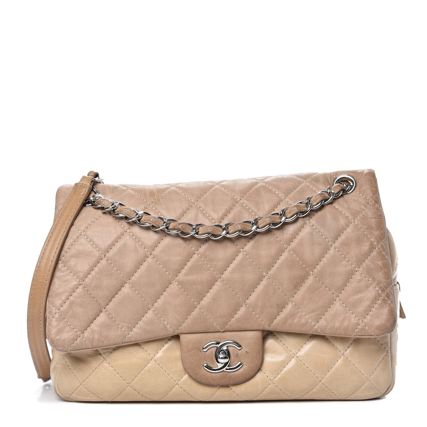 Chanel Iridescent Glazed Calfskin Quilted Casual Journey Flap Beige 1 of 17