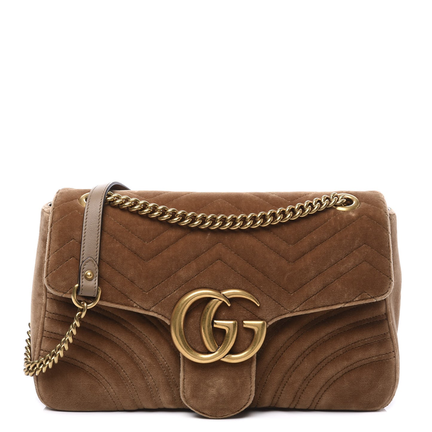 Velvet Matelasse Medium GG Marmont Shoulder Bag Taupe