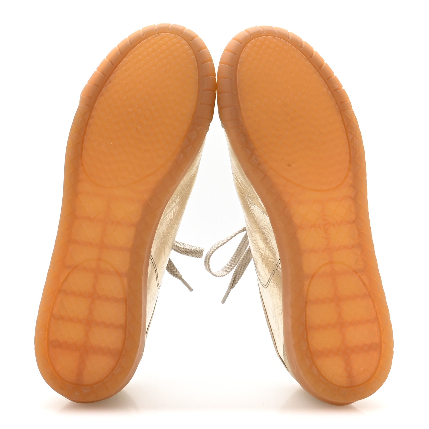 Chanel Laminated Calfskin Suede CC Sneakers 38 Gold 6 of 8