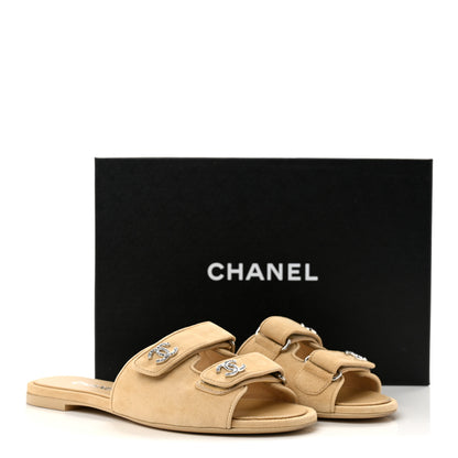 Chanel Suede Kidskin Velcro Mules 38 Beige 10 of 10