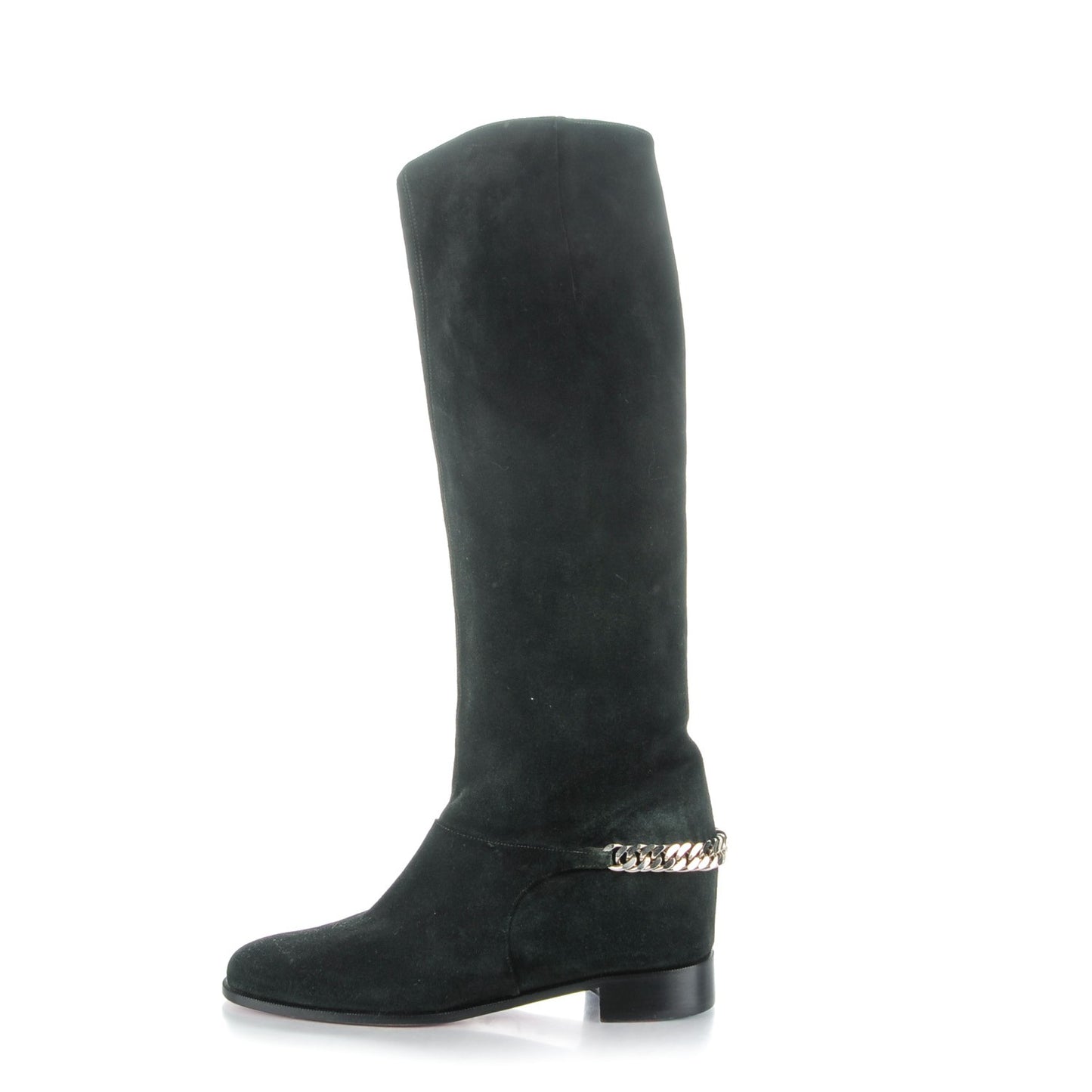 Suede Cate Chain Flat Tall Boots 39 Black