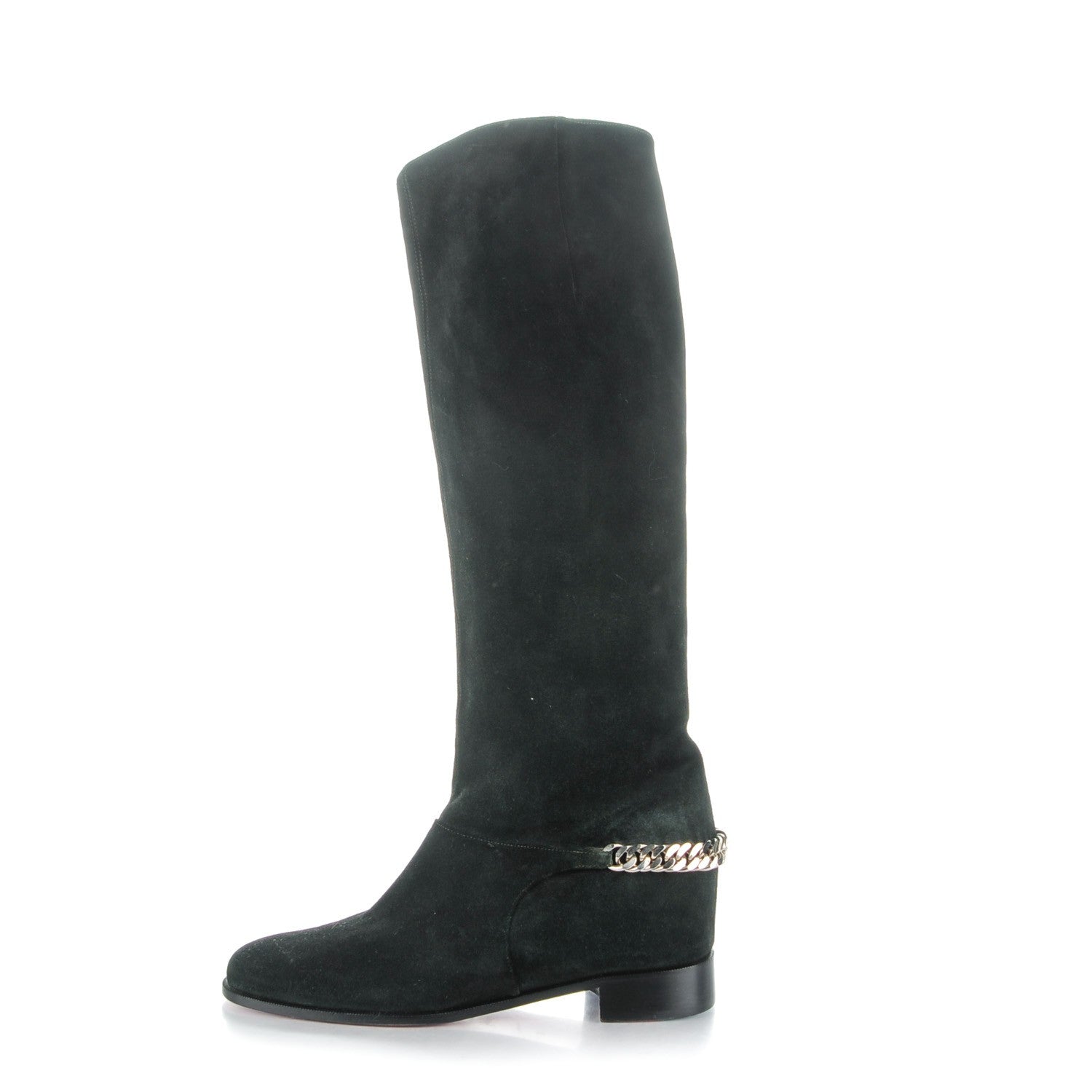 Christian Louboutin Suede Cate Chain Flat Tall Boots 39 Black 1 of 6