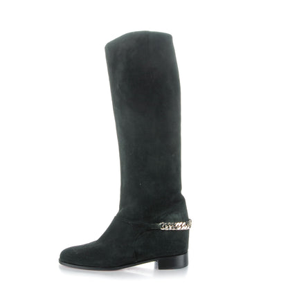 Christian Louboutin Suede Cate Chain Flat Tall Boots 39 Black 1 of 6