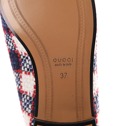 Gucci Vintage Tweed Check Horsebit Womens Jordaan Loafers 37 White Hibiscus Red Marine 6 of 7