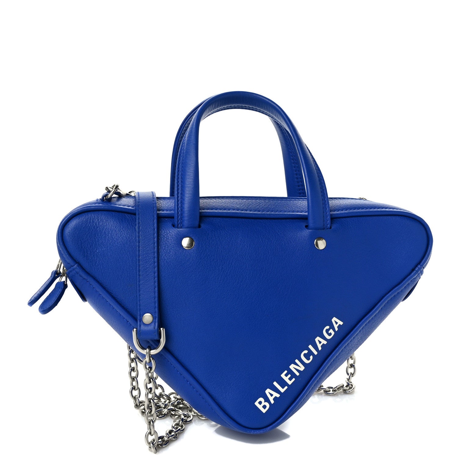 Balenciaga Shiny Day Calfskin Logo XS Triangle Chain Duffle Bleu Roi White 1 of 9
