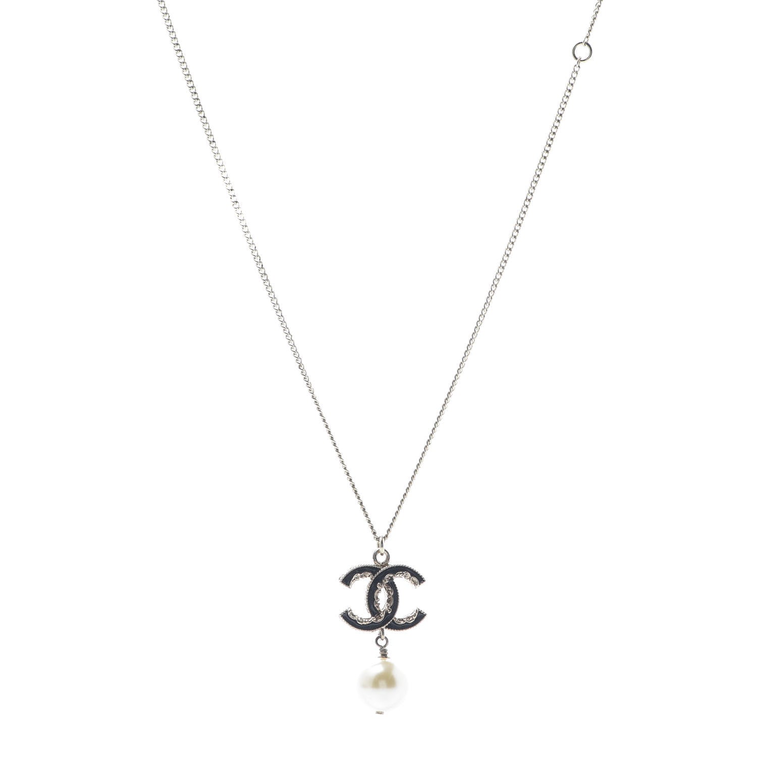 Chanel Enamel CC Baroque Pearl Drop Necklace Black Gold 1 of 5
