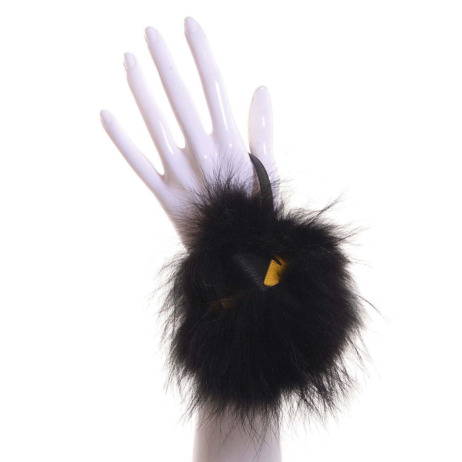 Fendi Vitello Elite Fox Fur Fusto Monster Bag Bug Charm Black Yellow 2 of 8