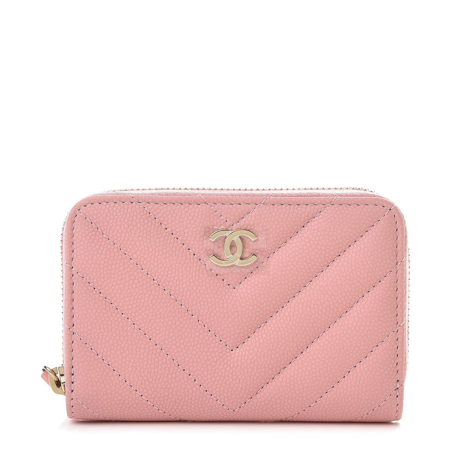 Chanel Caviar Flat Chevron Quilted Zip Coin Purse Pink 1 of 8
