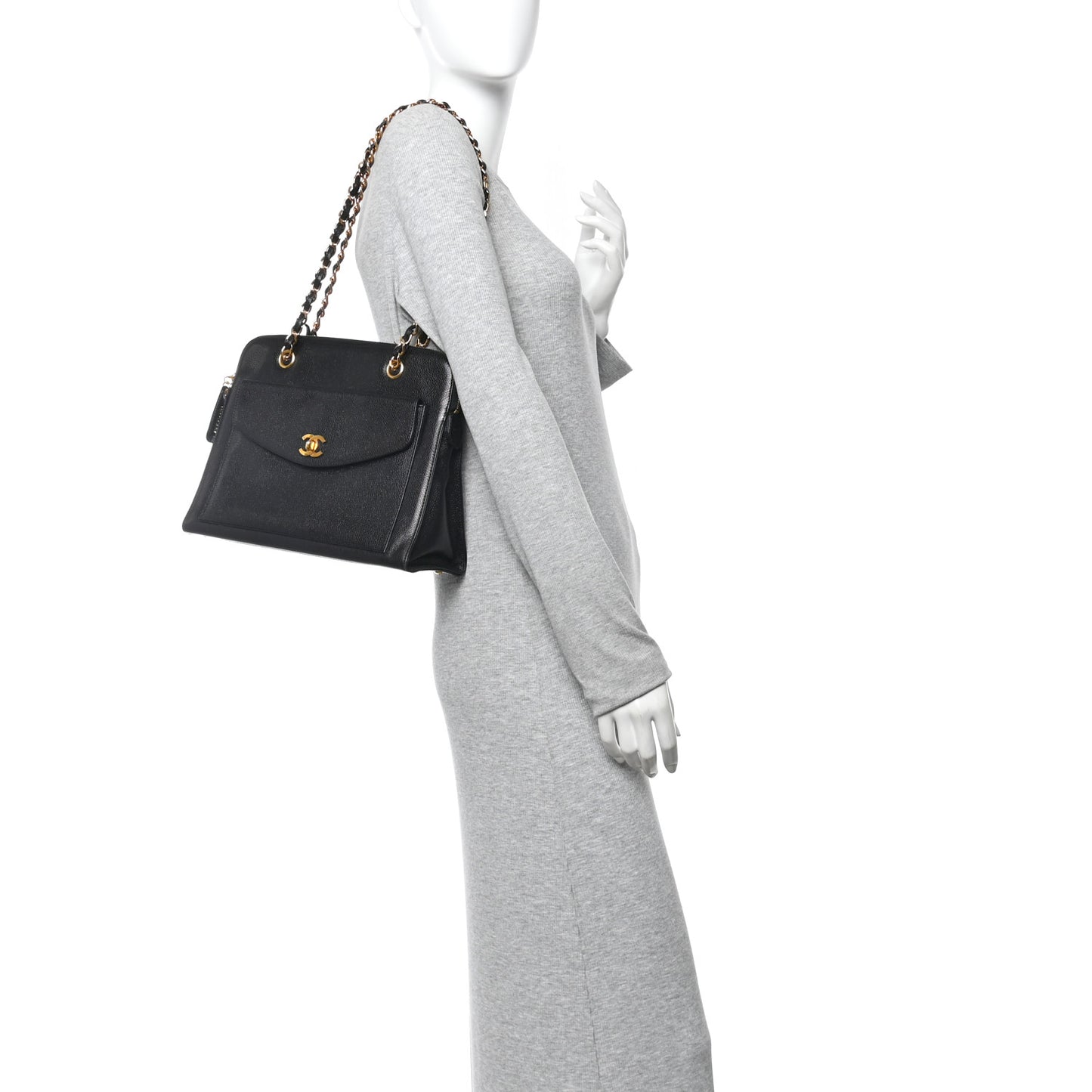 Caviar Flap Shoulder Bag Black