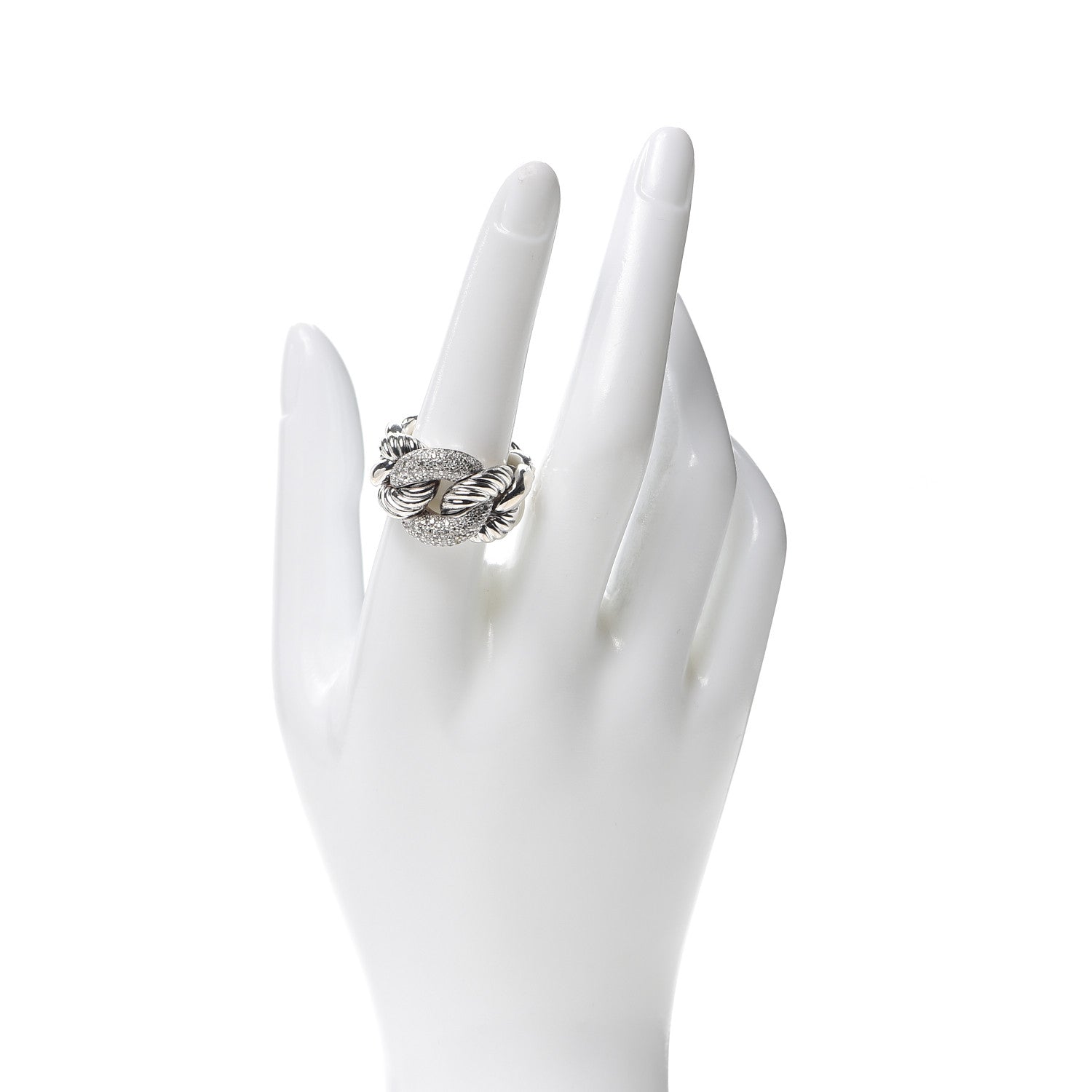 David Yurman Sterling Silver Pave Diamond Belmont Ring 54 7 2 of 4
