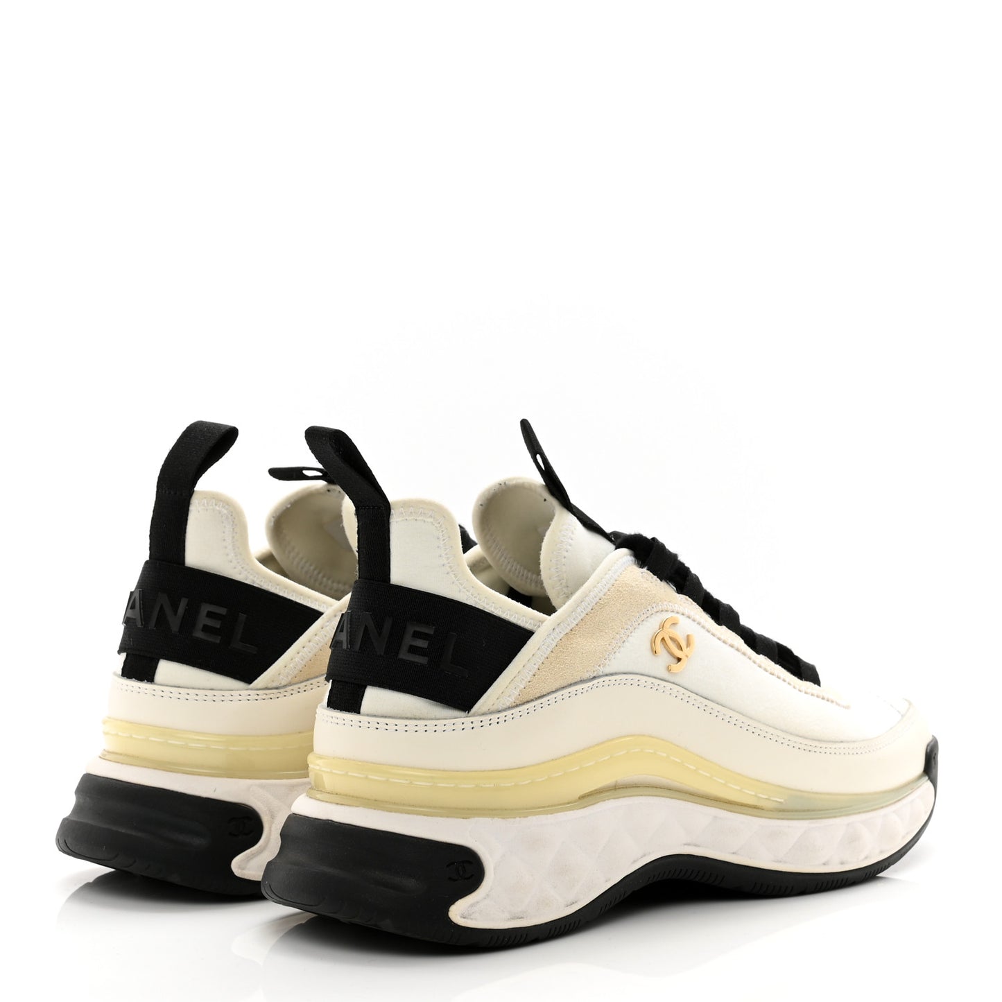 Fabric Suede Calfskin CC Sneakers 37 White Light Grey