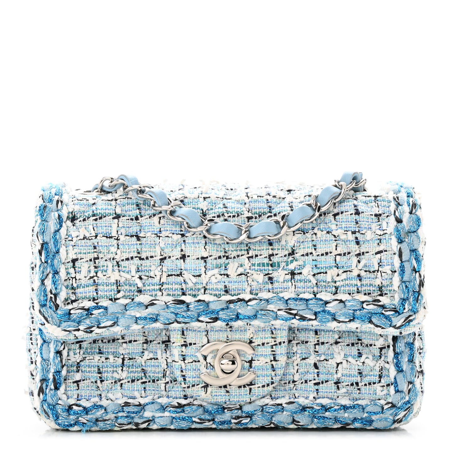 Tweed Braid Mini Flap Blue White